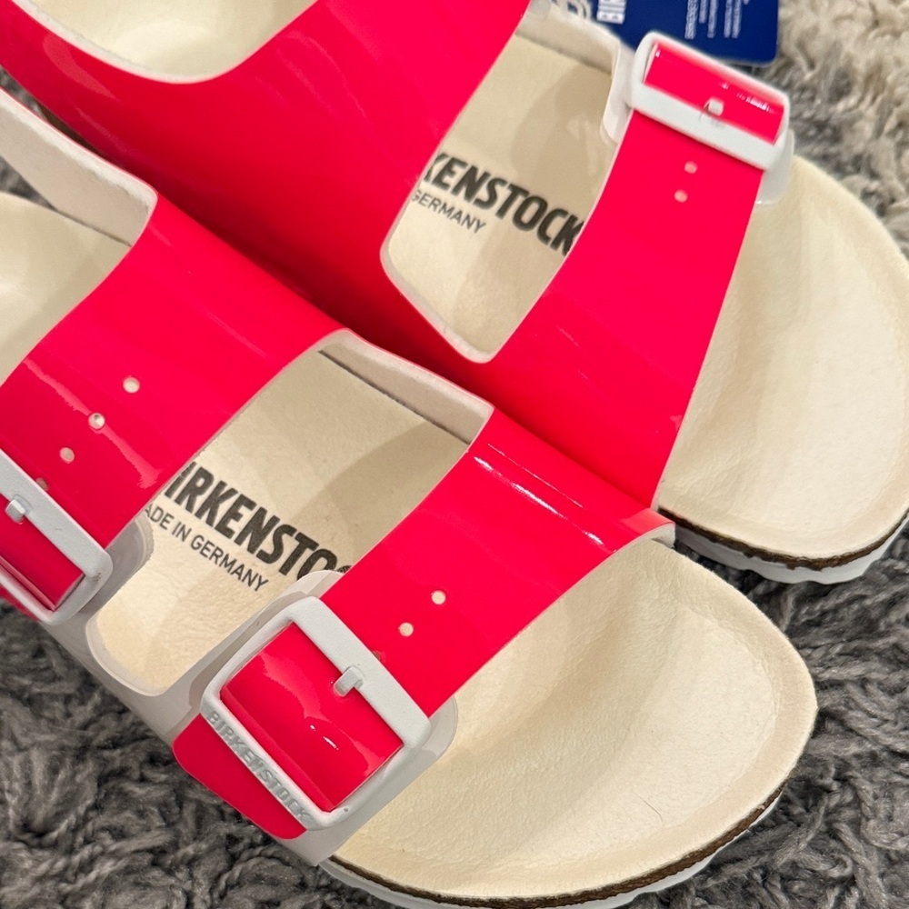 Birkenstock Milano Neon Pink Sandals Shoes Vegan Patent - Picture 8 of 16